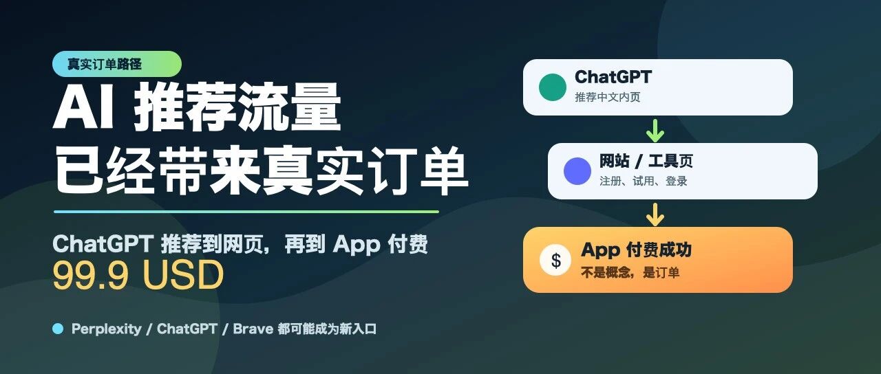 从 ChatGPT 推荐到 App 付费 99.9 刀,AI 推荐流量已经开始带来真实订单